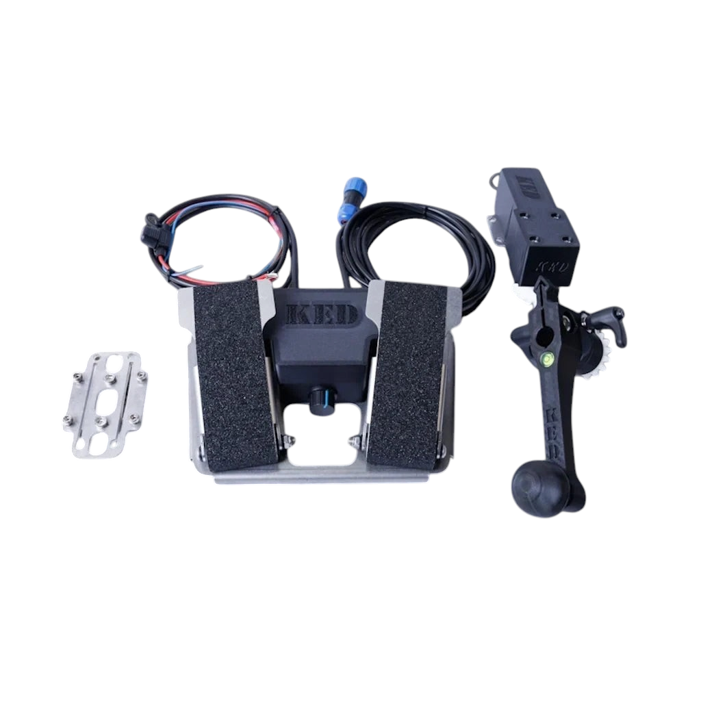 Kit moteur et pédalier Crisafish pour perche KED, incluant variateur de vitesse et câblage pour motorisation.