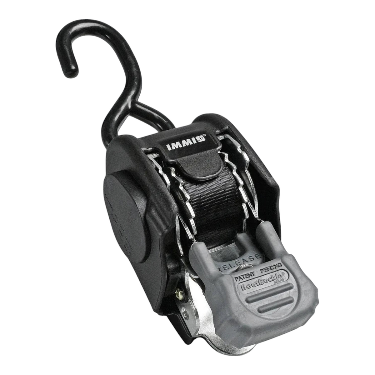 Sangle d'arrimage rétractable BoatBuckle Mini G3 noire avec crochet pour remorque de bateau chez Crisafish