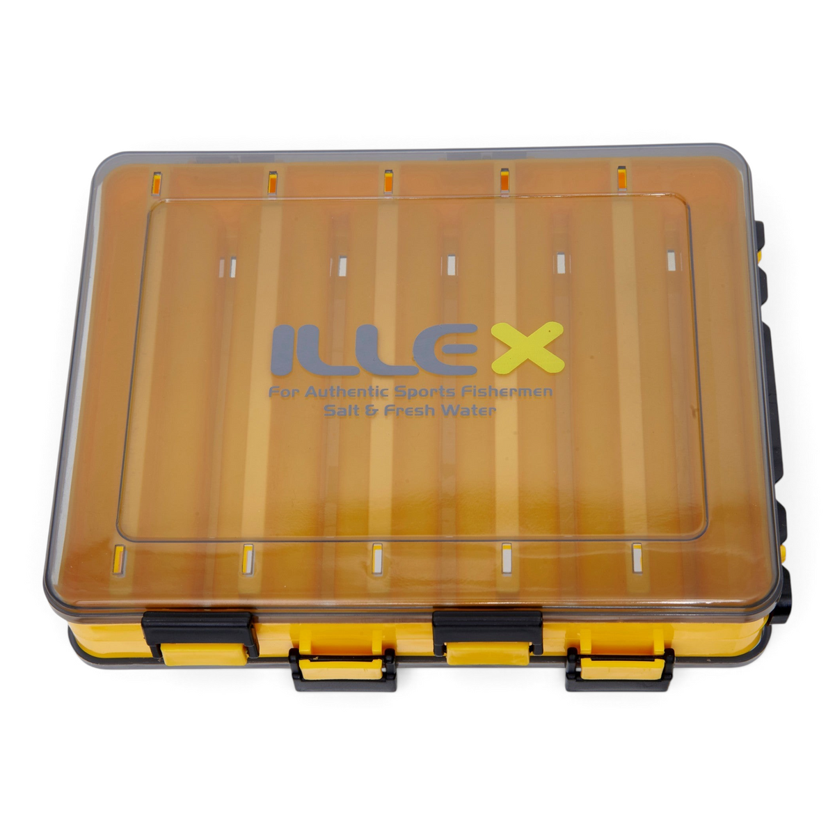 Boîte de rangement pour leurres Crisafish ILLEX translucide et jaune avec compartiments modulables pour la pêche