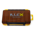 Boîte de rangement Crisafish Illex pour accessoires de pêche, modèle compact en plastique rigide jaune et fumé.