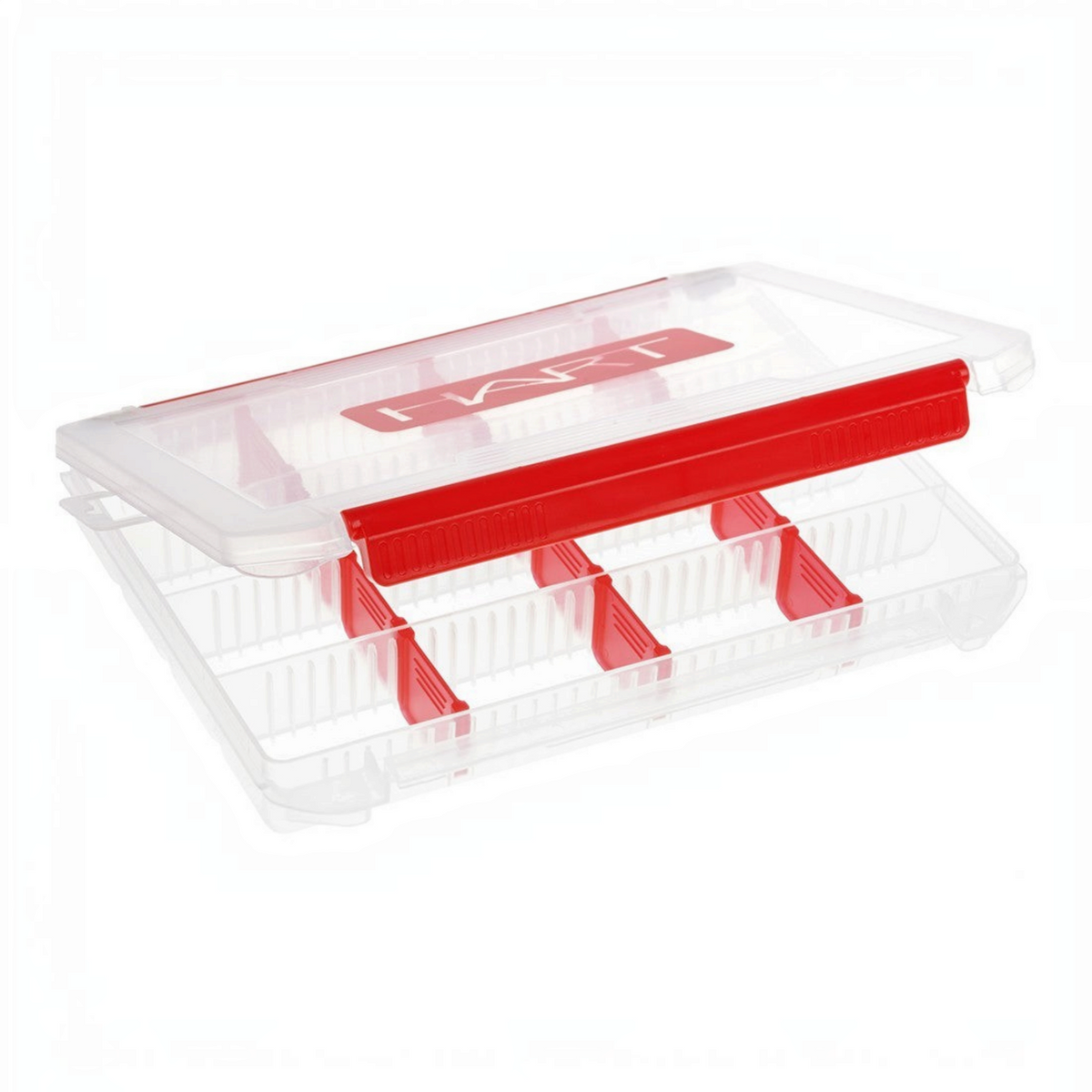 Boîte de rangement Crisafish HART transparente avec séparateurs rouges modulables pour accessoires de pêche