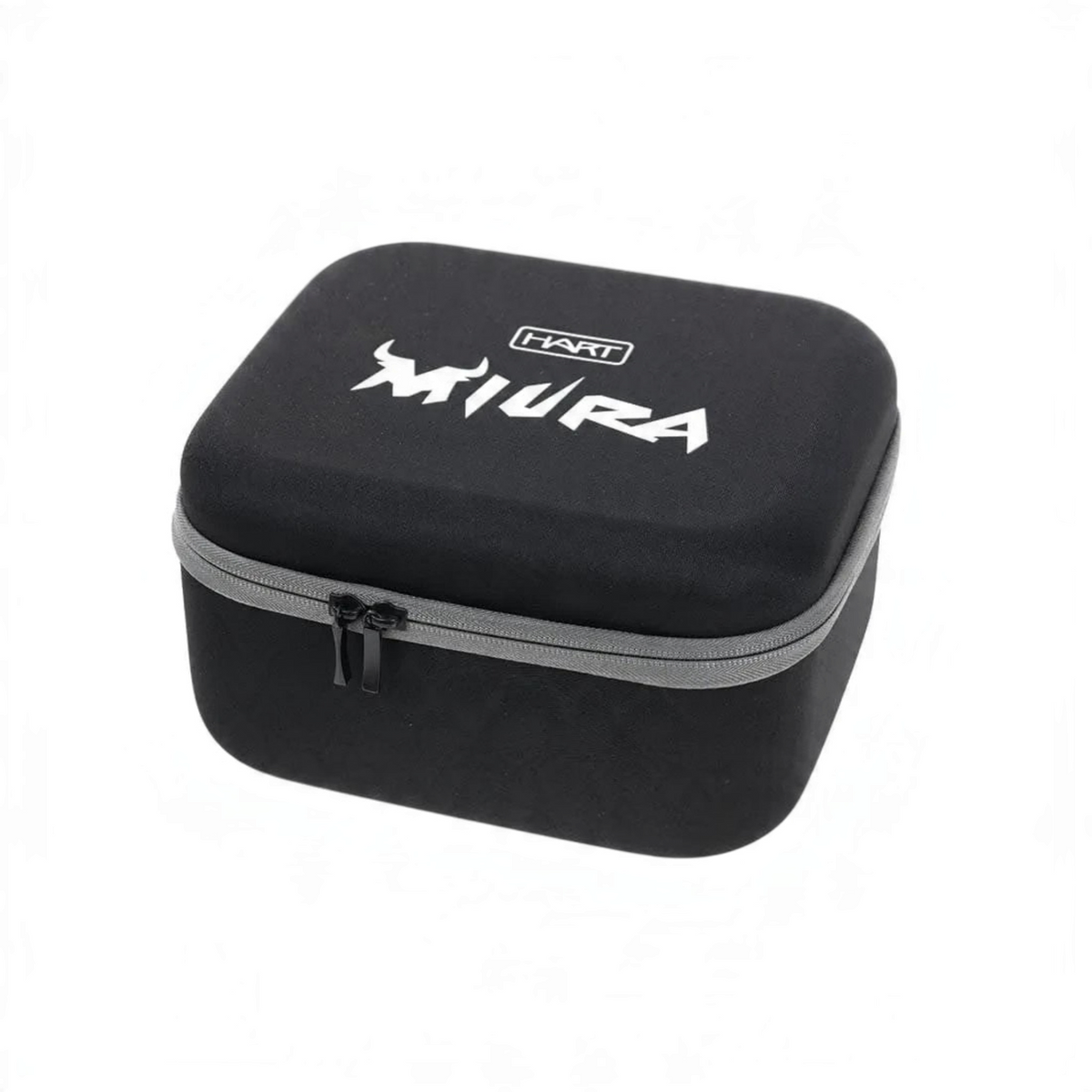 Étui de transport rigide noir Crisafish pour moulinet HART Miura avec fermeture éclair grise et logo blanc