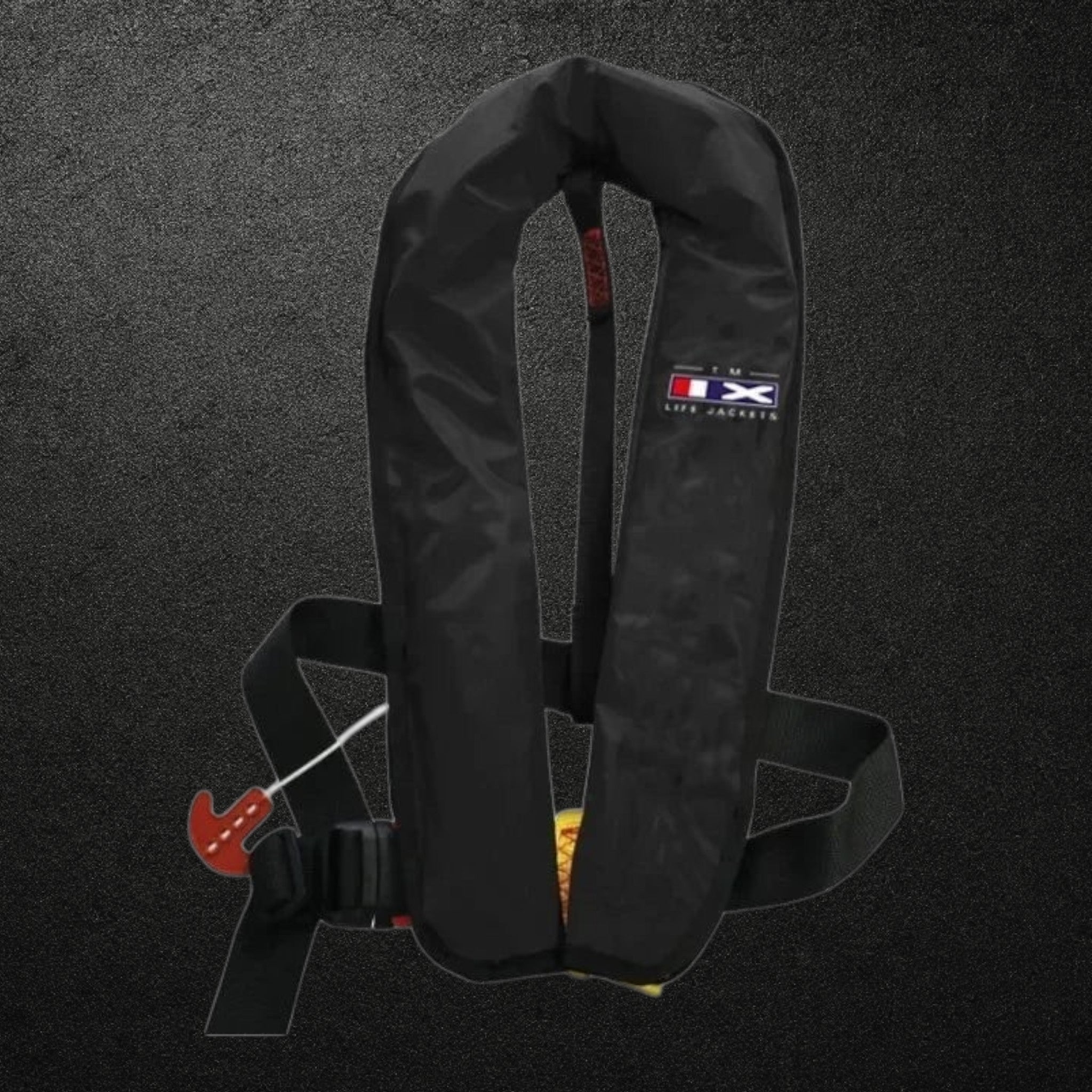 Gilet de sauvetage gonflable noir Crisafish avec sangles ajustables pour la sécurité nautique et la navigation