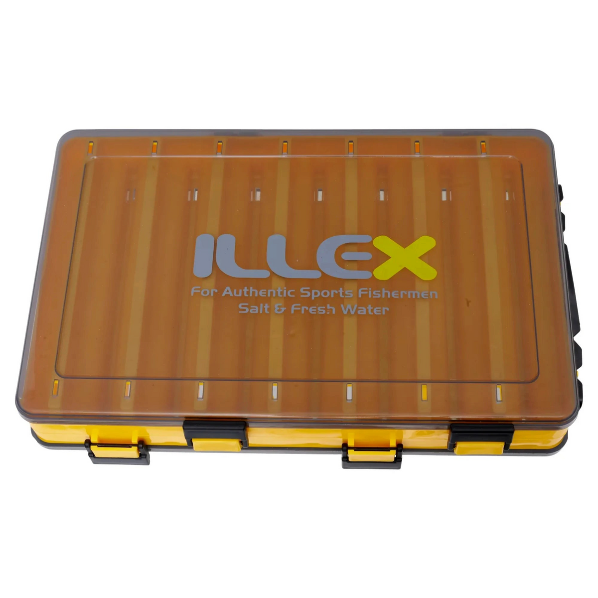 Boîte de rangement Crisafish ILLEX pour accessoires de pêche avec couvercle transparent ambré et fermetures noires