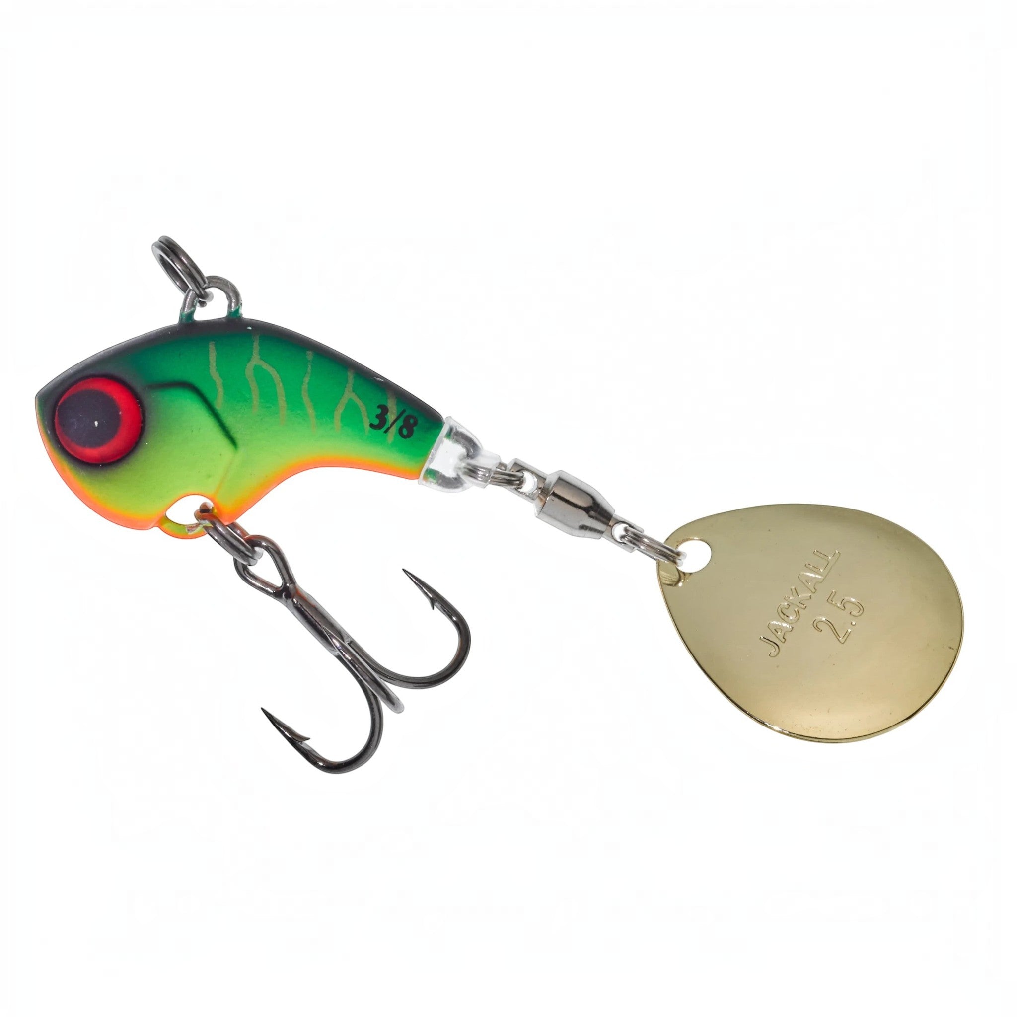 Leurre de pêche Crisafish Jackall Spinnerbait hybride vert et orange avec palette dorée et hameçon triple
