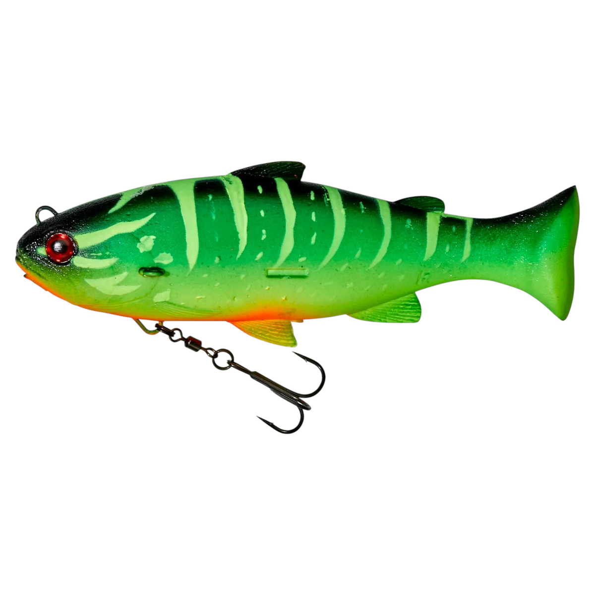 Leurre souple articulé Crisafish vert et orange avec yeux 3D pour la pêche des carnassiers