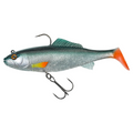 Leurre souple articulé Crisafish argenté et vert avec queue orange pour la pêche des carnassiers